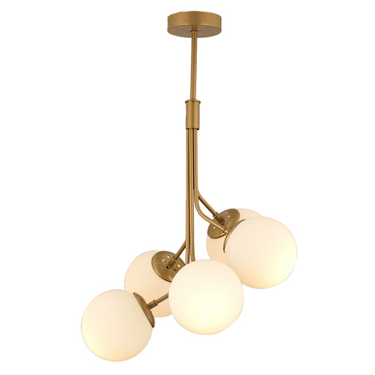 Φωτιστικό Κρεμαστό ArteLibre MENSA Πεντάφωτο Χρυσό/Λευκό Μέταλλο/Γυαλί 50x80cm - Hippiehome.gr