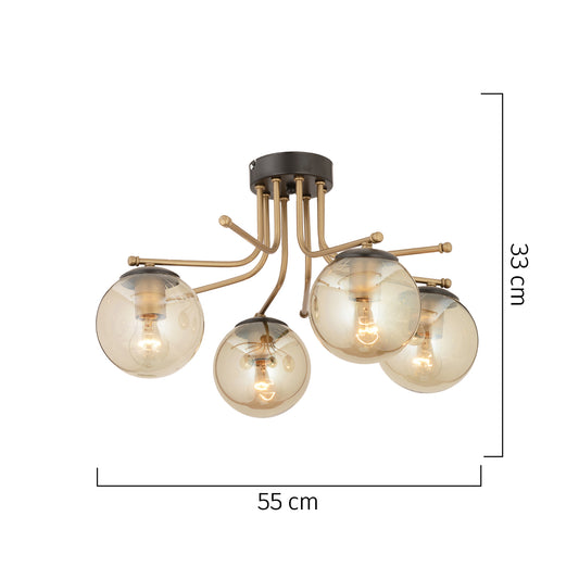 Φωτιστικό Οροφής ArteLibre NORMA Τετράφωτο Χρυσό/Μελί Μέταλλο/Γυαλί 55x33cm - Hippiehome.gr