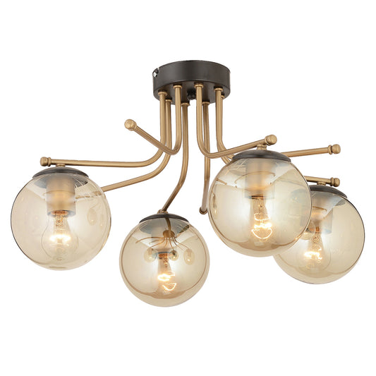 Φωτιστικό Οροφής ArteLibre NORMA Τετράφωτο Χρυσό/Μελί Μέταλλο/Γυαλί 55x33cm - Hippiehome.gr