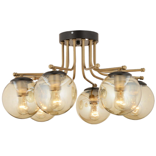 Φωτιστικό Οροφής ArteLibre NORMA Εξάφωτο Χρυσό/Μελί Μέταλλο/Γυαλί 55x33cm - Hippiehome.gr