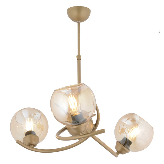 Φωτιστικό Κρεμαστό ArteLibre OCTANS Τρίφωτο Χρυσό/Μελί Μέταλλο/Γυαλί 60x60cm - Hippiehome.gr