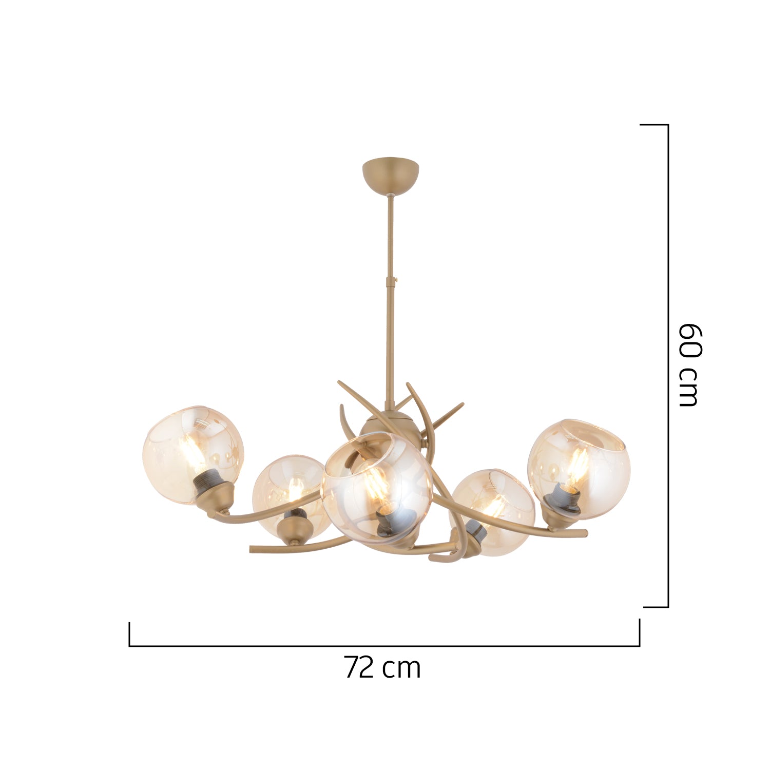 Φωτιστικό Κρεμαστό ArteLibre OCTANS Πεντάφωτο Χρυσό/Μελί Μέταλλο/Γυαλί 72x60cm - Hippiehome.gr