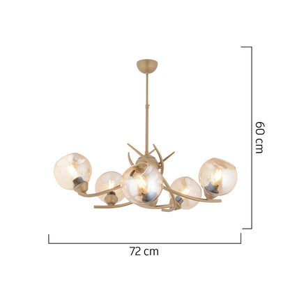 Φωτιστικό Κρεμαστό ArteLibre OCTANS Πεντάφωτο Χρυσό/Μελί Μέταλλο/Γυαλί 72x60cm - Hippiehome.gr