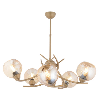 Φωτιστικό Κρεμαστό ArteLibre OCTANS Πεντάφωτο Χρυσό/Μελί Μέταλλο/Γυαλί 72x60cm - Hippiehome.gr