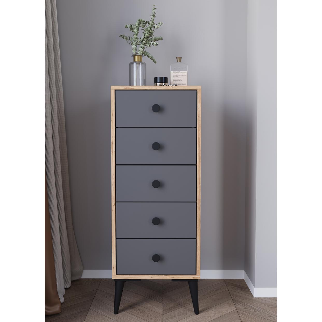 Συρταριέρα ArteLibre AMARI Δρυς/Ανθρακί Μοριοσανίδα 43x43x114cm - Hippiehome.gr