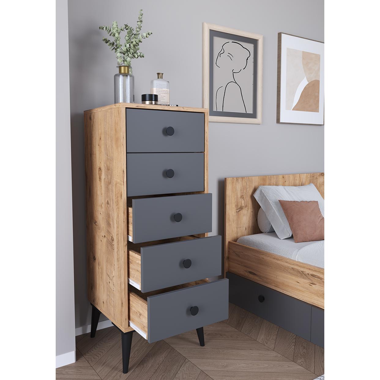 Συρταριέρα ArteLibre AMARI Δρυς/Ανθρακί Μοριοσανίδα 43x43x114cm - Hippiehome.gr