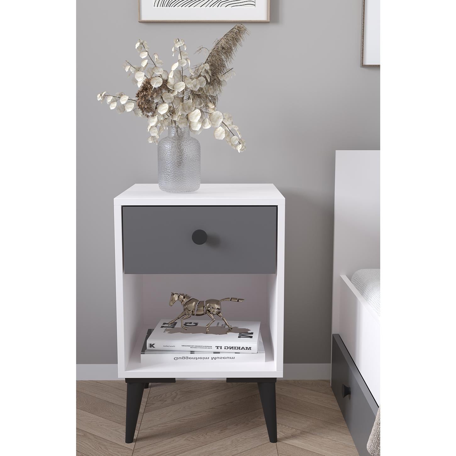 Κομοδίνο ArteLibre AMARI Λευκό/Ανθρακί Μοριοσανίδα 43x43x67.5cm - Hippiehome.gr