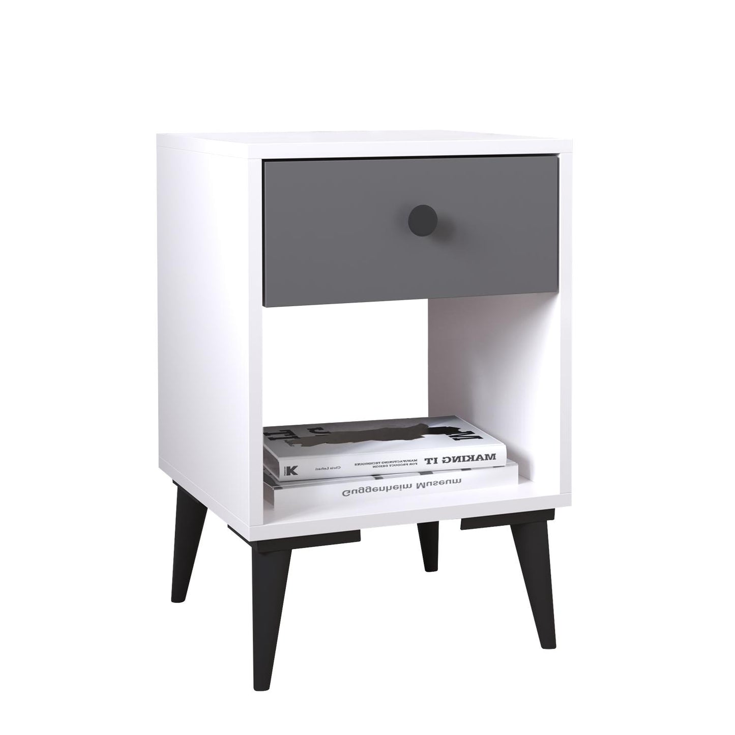 Κομοδίνο ArteLibre AMARI Λευκό/Ανθρακί Μοριοσανίδα 43x43x67.5cm - Hippiehome.gr