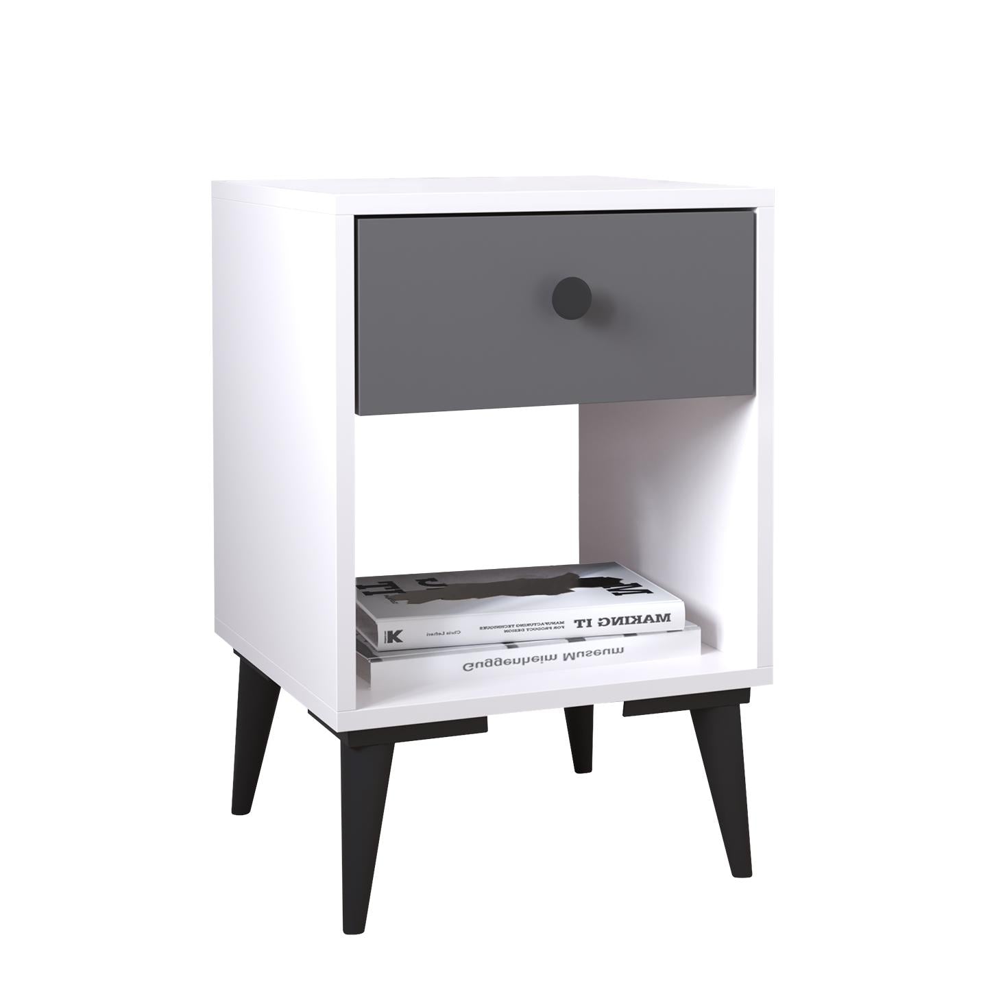 Κομοδίνο ArteLibre AMARI Λευκό/Ανθρακί Μοριοσανίδα 43x43x67.5cm - Hippiehome.gr