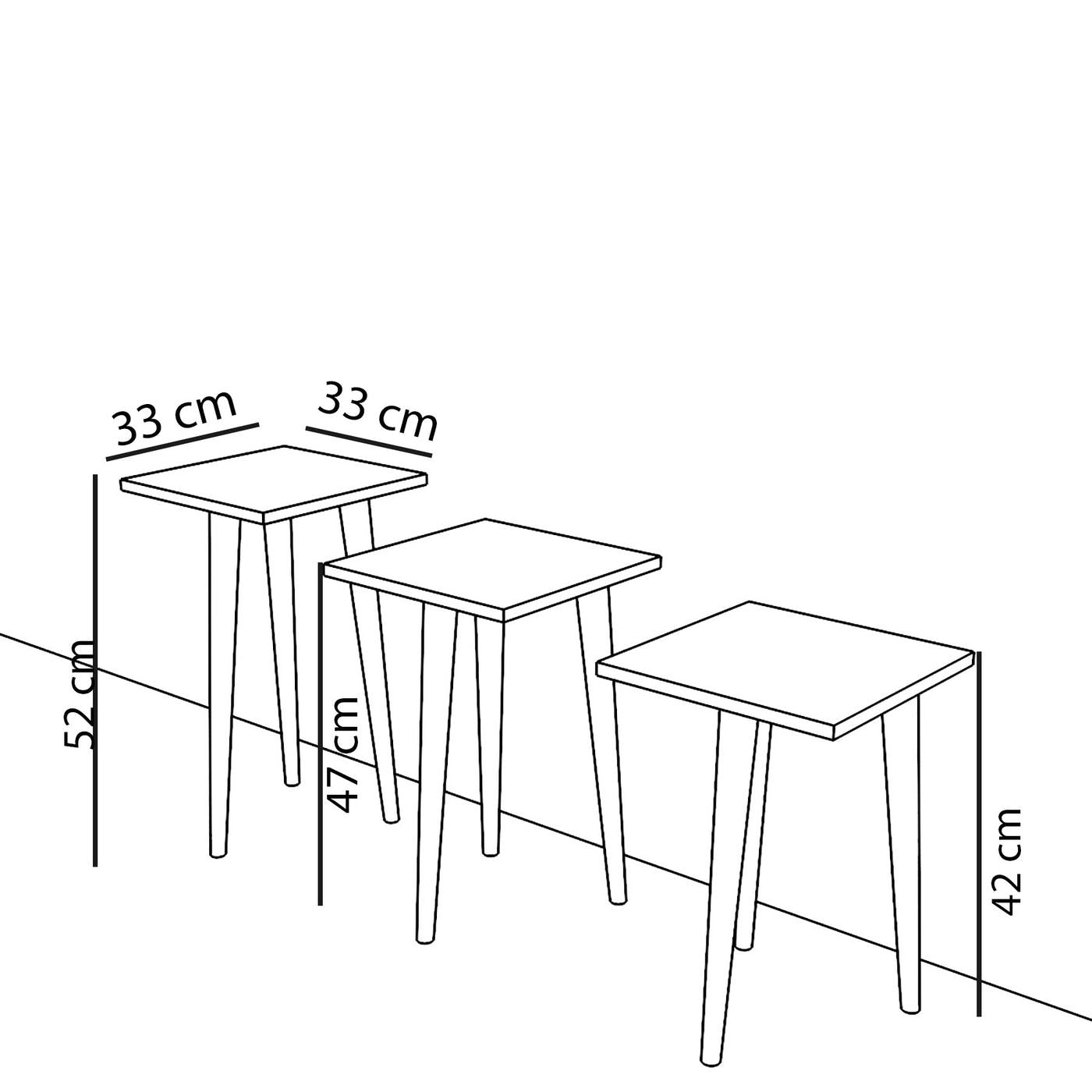Τραπεζάκι Βοηθητικό ArteLibre ZURI Cordoba Μοριοσανίδα/Ξύλο 33x33x52/33x33x47/33x33x42cm Σετ 3Τμχ - Hippiehome.gr