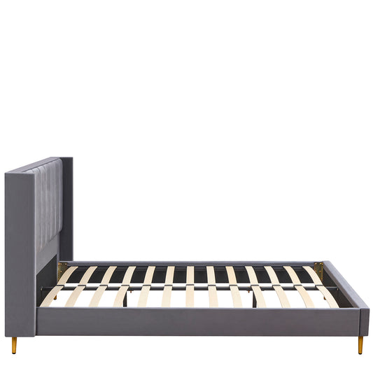 Κρεβάτι Υπέρδιπλο ArteLibre SEDONA Γκρι Ύφασμα Για Στρώμα 160x200cm - Hippiehome.gr