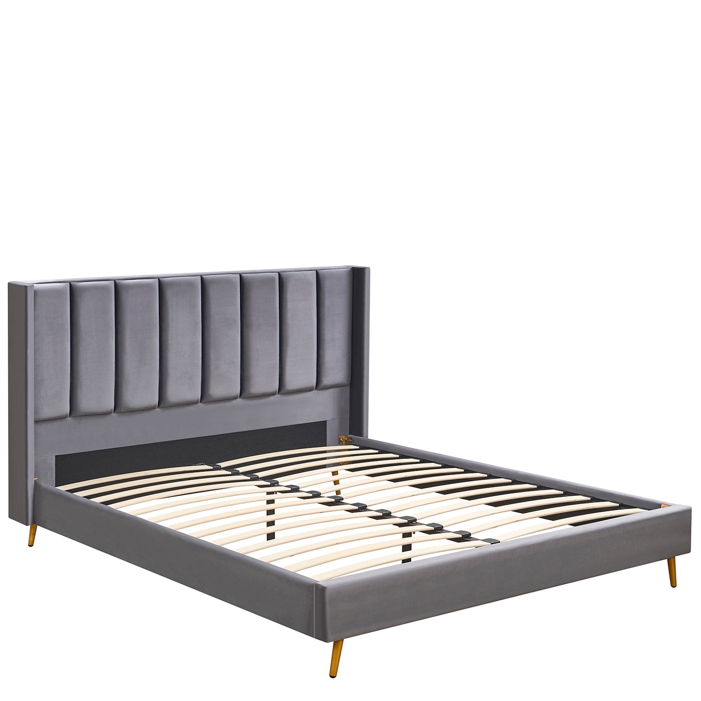 Κρεβάτι Υπέρδιπλο ArteLibre SEDONA Γκρι Ύφασμα Για Στρώμα 160x200cm - Hippiehome.gr