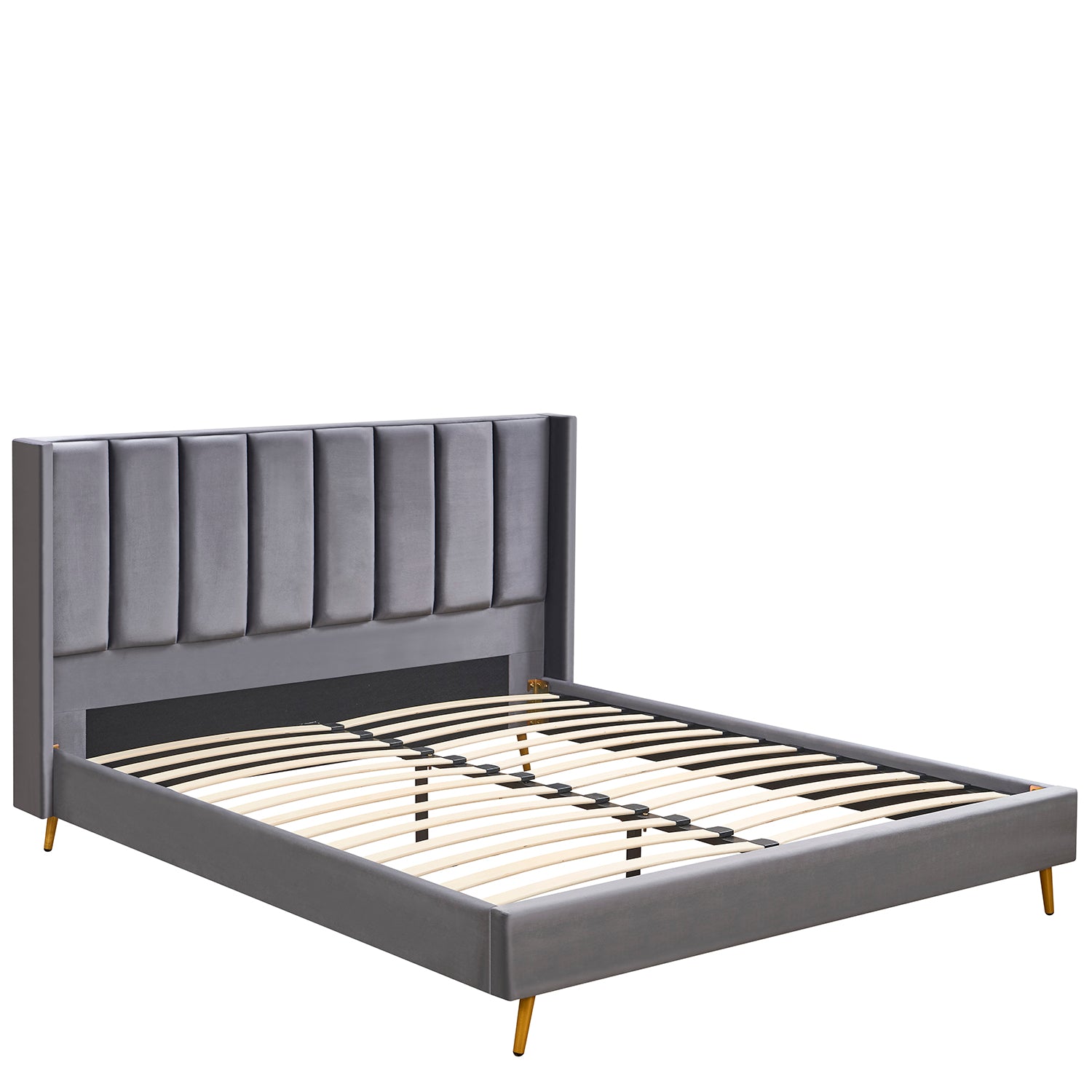 Κρεβάτι Υπέρδιπλο ArteLibre SEDONA Γκρι Ύφασμα Για Στρώμα 160x200cm - Hippiehome.gr