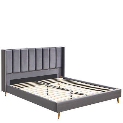 Κρεβάτι Υπέρδιπλο ArteLibre SEDONA Γκρι Ύφασμα Για Στρώμα 160x200cm - Hippiehome.gr