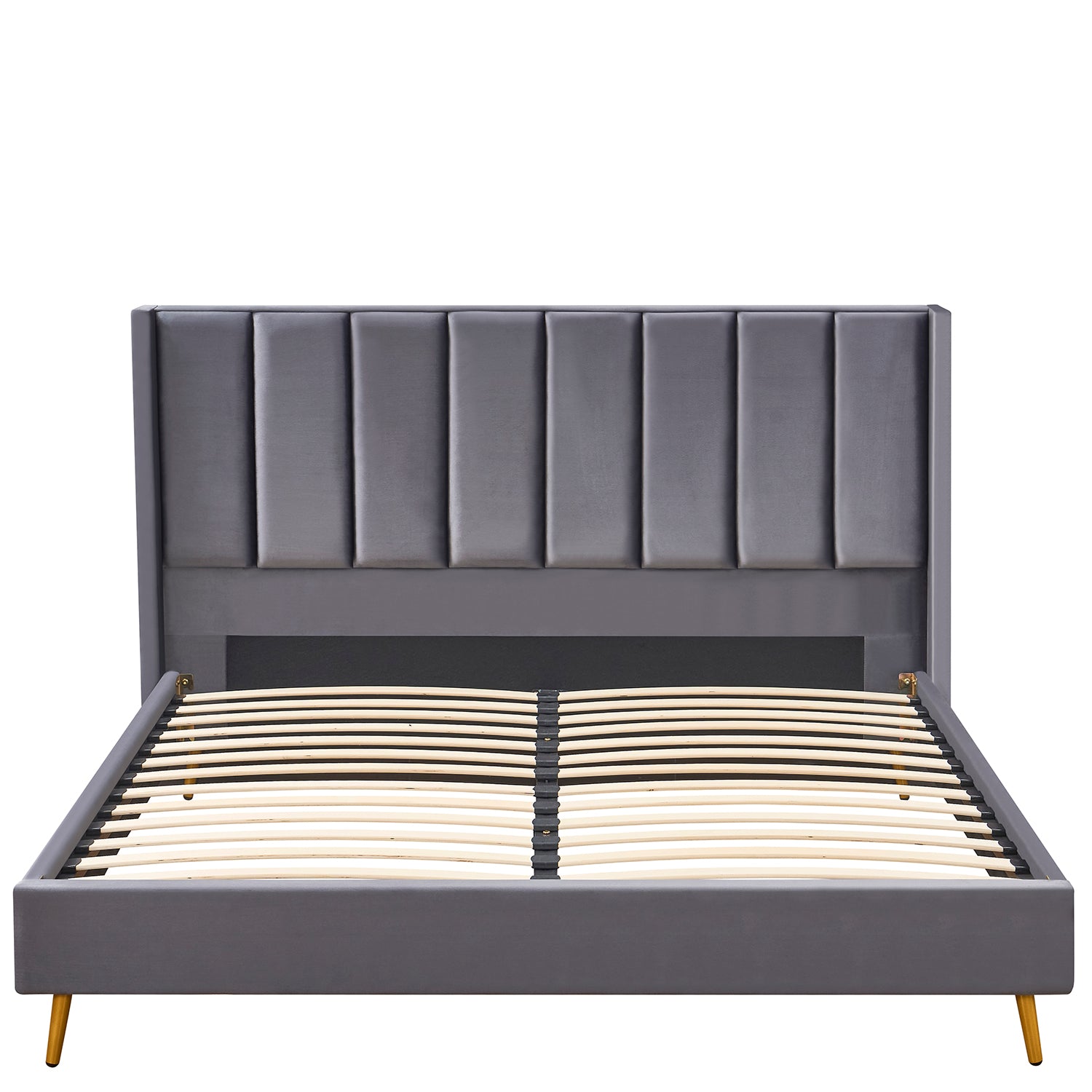 Κρεβάτι Υπέρδιπλο ArteLibre SEDONA Γκρι Ύφασμα Για Στρώμα 160x200cm - Hippiehome.gr