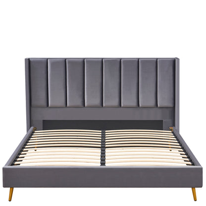 Κρεβάτι Υπέρδιπλο ArteLibre SEDONA Γκρι Ύφασμα Για Στρώμα 160x200cm - Hippiehome.gr