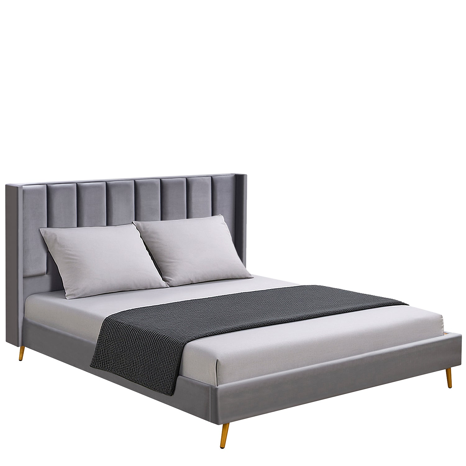 Κρεβάτι Υπέρδιπλο ArteLibre SEDONA Γκρι Ύφασμα Για Στρώμα 160x200cm - Hippiehome.gr