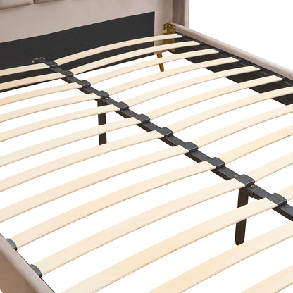 Κρεβάτι Υπέρδιπλο ArteLibre SEDONA Μπεζ Ύφασμα Για Στρώμα 160x200cm - Hippiehome.gr