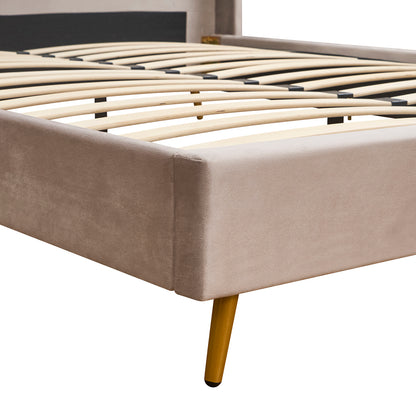 Κρεβάτι Υπέρδιπλο ArteLibre SEDONA Μπεζ Ύφασμα Για Στρώμα 160x200cm - Hippiehome.gr