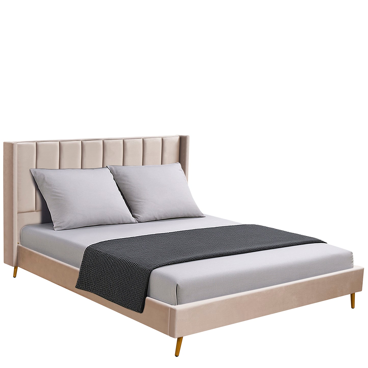 Κρεβάτι Υπέρδιπλο ArteLibre SEDONA Μπεζ Ύφασμα Για Στρώμα 160x200cm - Hippiehome.gr