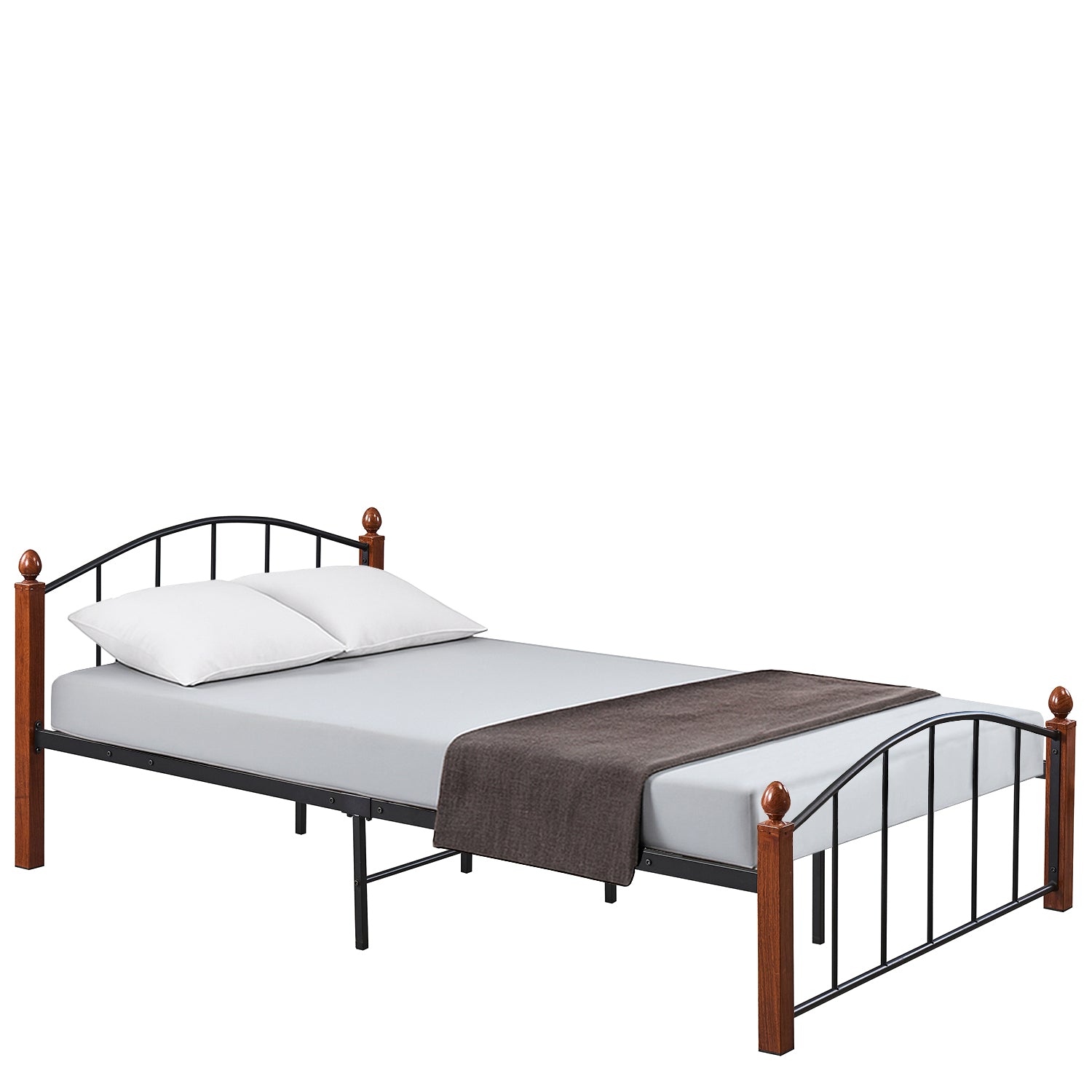 Κρεβάτι Ημίδιπλο ArteLibre LARAMIE Μαύρο/Καρυδί Μέταλλο Για Στρώμα 120x200cm - Hippiehome.gr