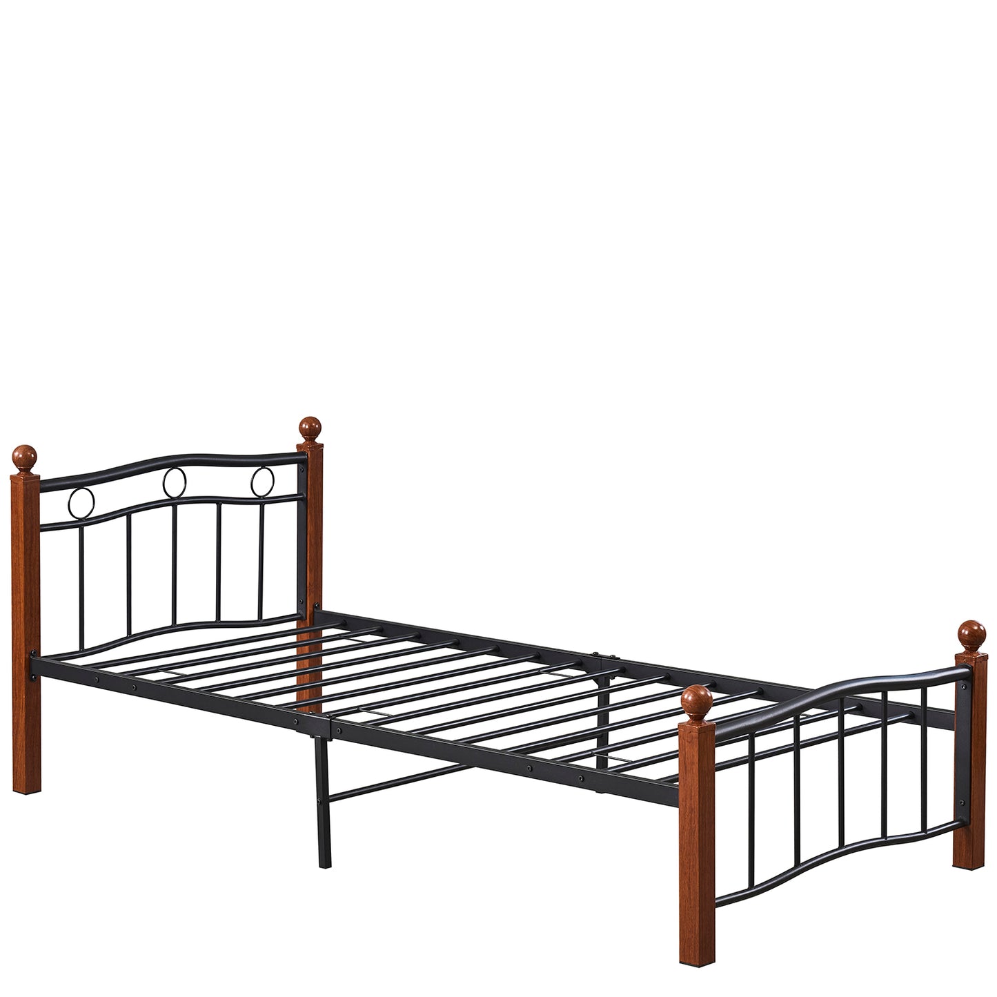 Κρεβάτι Μονό ArteLibre ARROWHEAD Μαύρο/Καρυδί Μέταλλο Για Στρώμα 90x200cm - Hippiehome.gr