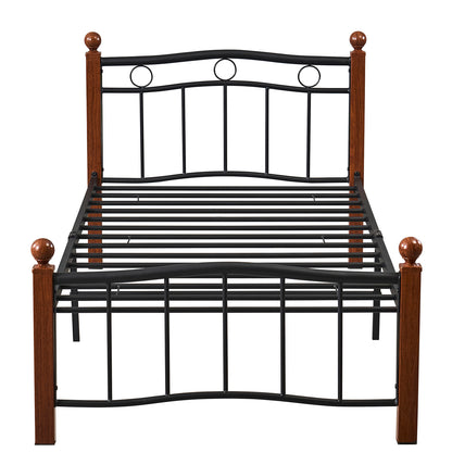 Κρεβάτι Μονό ArteLibre ARROWHEAD Μαύρο/Καρυδί Μέταλλο Για Στρώμα 90x200cm - Hippiehome.gr