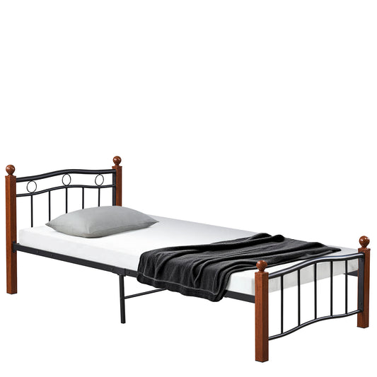 Κρεβάτι Μονό ArteLibre ARROWHEAD Μαύρο/Καρυδί Μέταλλο Για Στρώμα 90x200cm - Hippiehome.gr