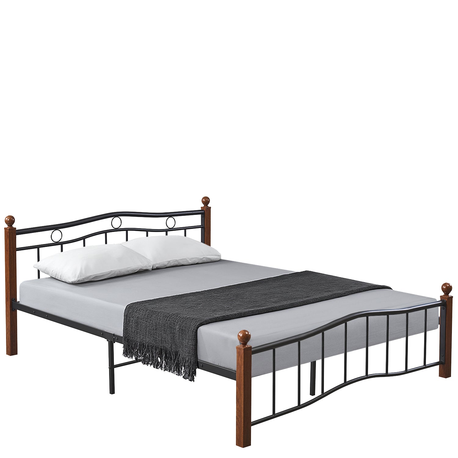 Κρεβάτι Διπλό ArteLibre ARROWHEAD Μαύρο/Καρυδί Μέταλλο Για Στρώμα 150x200cm - Hippiehome.gr