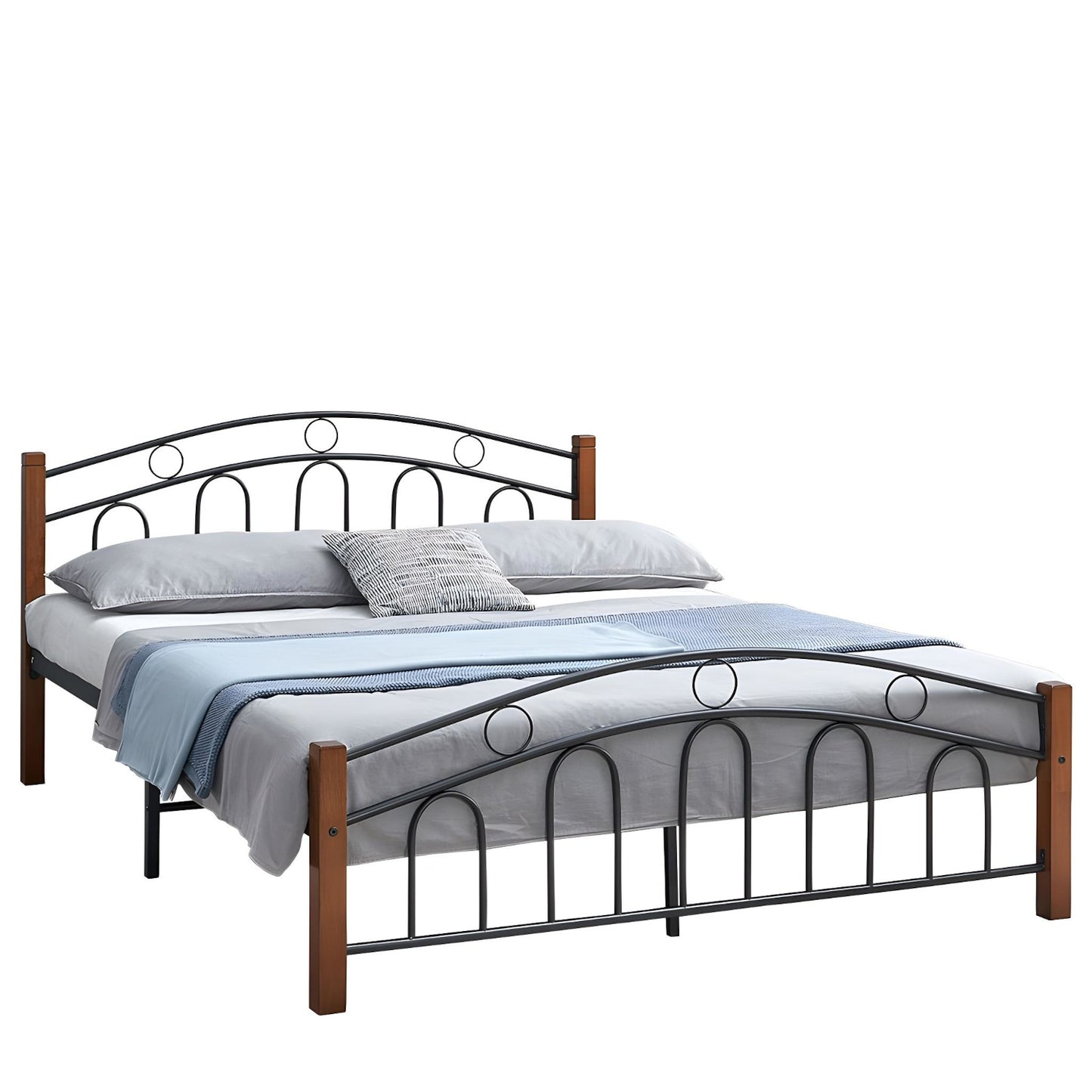 Κρεβάτι Διπλό ArteLibre JEMINA Μαύρο/Βελανιδιά Μέταλλο/Ξύλο 200x155x84cm (Στρώμα 150x200cm) - Hippiehome.gr