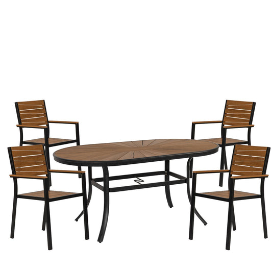 Σετ Τραπεζαρία Κήπου ArteLibre RUSUMO Γκρι/Καρυδί Αλουμίνιο/Ξύλο Με 4 Πολυθρόνες 14990187 - Hippiehome.gr