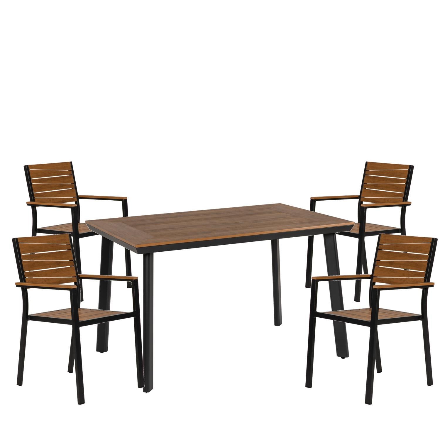 Σετ Τραπεζαρία Κήπου ArteLibre EPUPA Γκρι/Καρυδί Αλουμίνιο/Ξύλο Με 4 Πολυθρόνες 14990191 - Hippiehome.gr