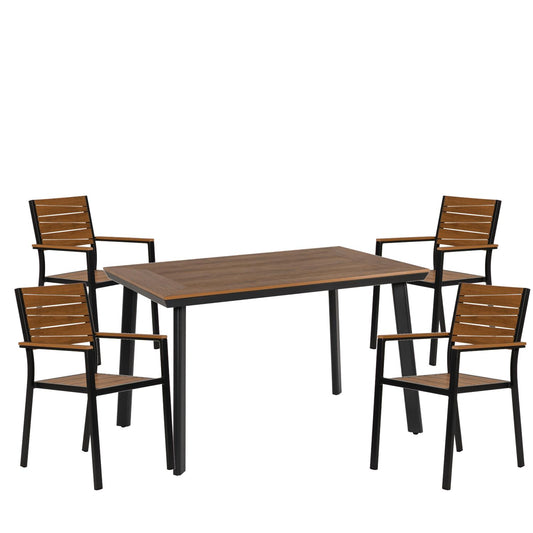 Σετ Τραπεζαρία Κήπου ArteLibre EPUPA Γκρι/Καρυδί Αλουμίνιο/Ξύλο Με 4 Πολυθρόνες 14990191 - Hippiehome.gr