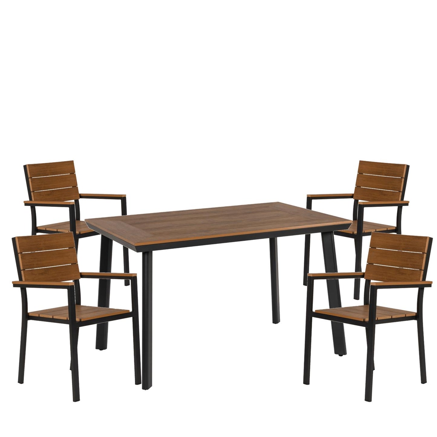 Σετ Τραπεζαρία Κήπου ArteLibre EPUPA Μαύρο/Καρυδί Αλουμίνιο/Ξύλο Με 4 Πολυθρόνες 14990197 - Hippiehome.gr