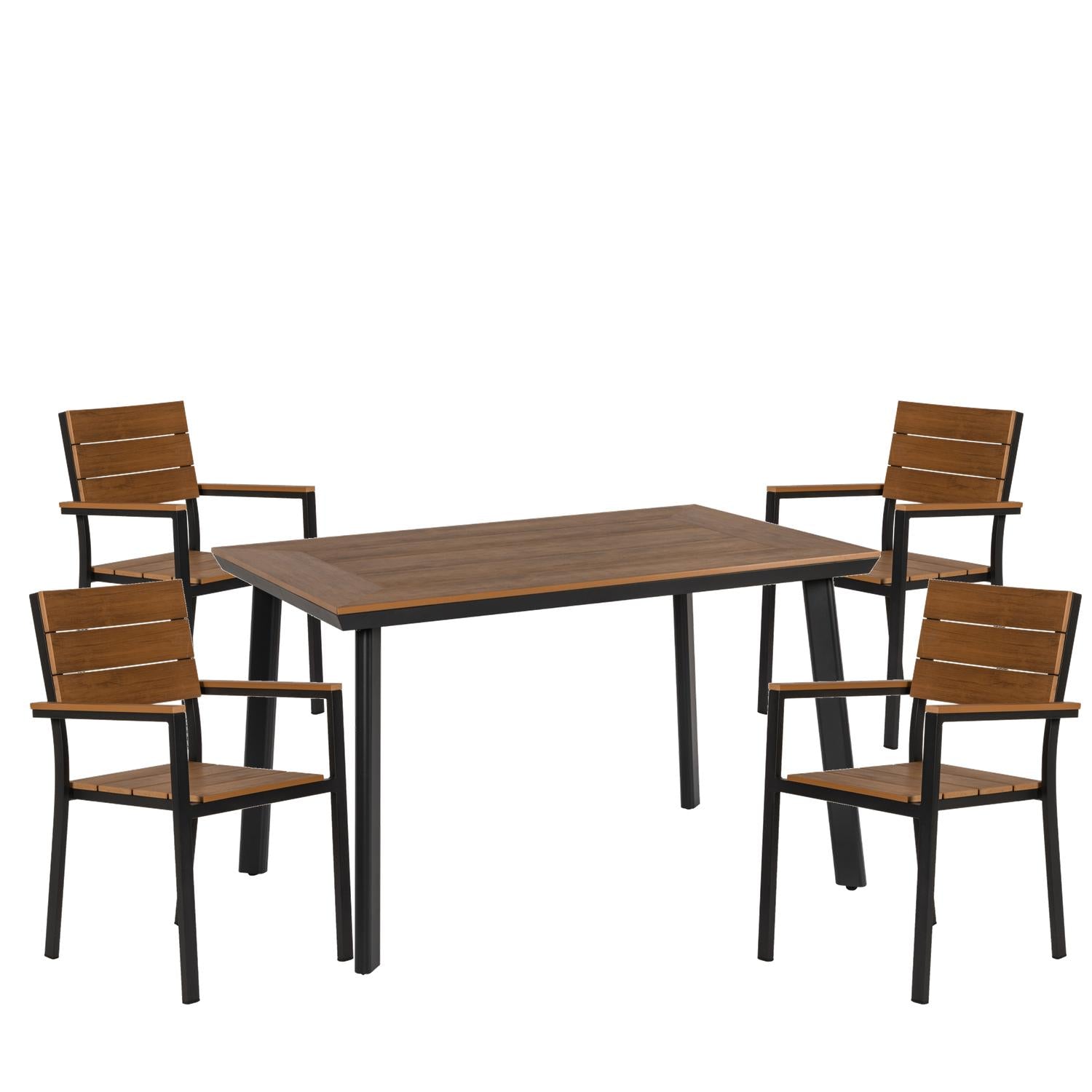 Σετ Τραπεζαρία Κήπου ArteLibre EPUPA Μαύρο/Καρυδί Αλουμίνιο/Ξύλο Με 4 Πολυθρόνες 14990197 - Hippiehome.gr