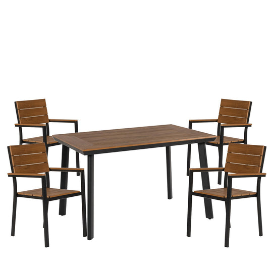 Σετ Τραπεζαρία Κήπου ArteLibre EPUPA Μαύρο/Καρυδί Αλουμίνιο/Ξύλο Με 4 Πολυθρόνες 14990197 - Hippiehome.gr