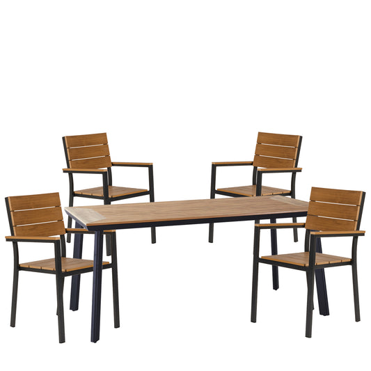 Σετ Τραπεζαρία Κήπου ArteLibre EPUPA Μαύρο/Καρυδί Αλουμίνιο/Ξύλο Με 4 Πολυθρόνες 14990198 - Hippiehome.gr