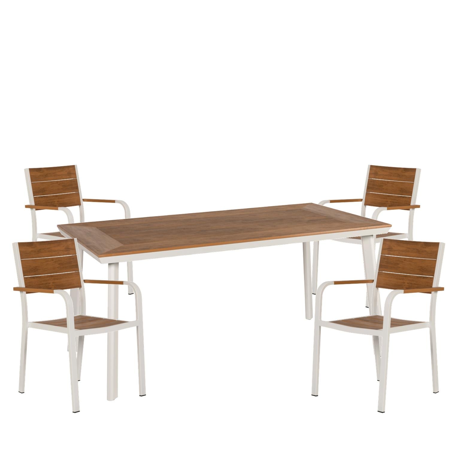 Σετ Τραπεζαρία Κήπου ArteLibre EPUPA Λευκό/Καρυδί Αλουμίνιο/Ξύλο Με 4 Πολυθρόνες 14990199 - Hippiehome.gr