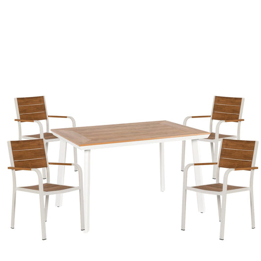 Σετ Τραπεζαρία Κήπου ArteLibre EPUPA Λευκό/Καρυδί Αλουμίνιο/Ξύλο Με 4 Πολυθρόνες 14990202 - Hippiehome.gr