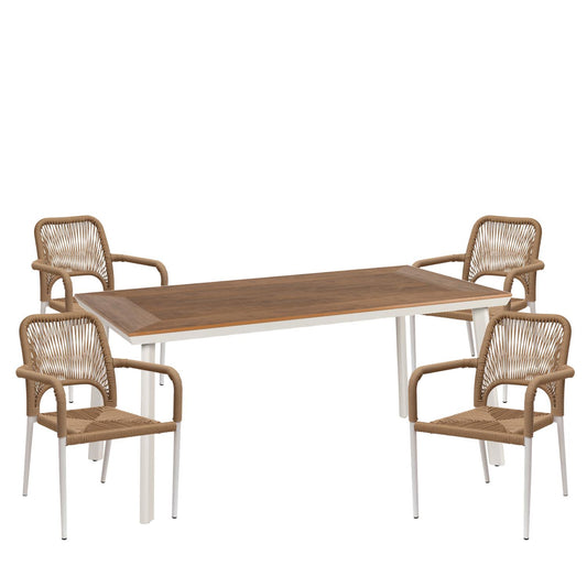 Σετ Τραπεζαρία Κήπου ArteLibre EPUPA Λευκό/Καρυδί Αλουμίνιο/Ξύλο Με 4 Πολυθρόνες 14990247 - Hippiehome.gr