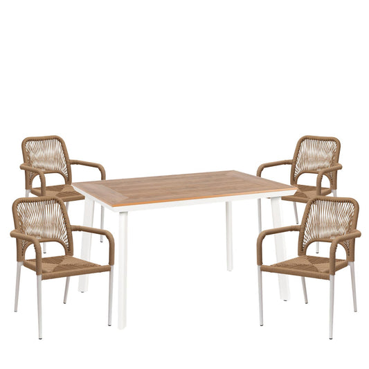 Σετ Τραπεζαρία Κήπου ArteLibre EPUPA Λευκό/Καρυδί Αλουμίνιο/Ξύλο Με 4 Πολυθρόνες 14990248 - Hippiehome.gr
