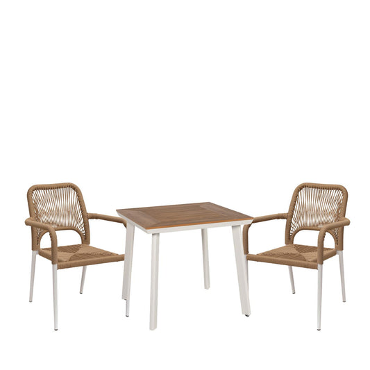 Σετ Τραπεζαρία Κήπου ArteLibre EPUPA Λευκό/Καρυδί Αλουμίνιο/Ξύλο Με 2 Πολυθρόνες 14990267 - Hippiehome.gr