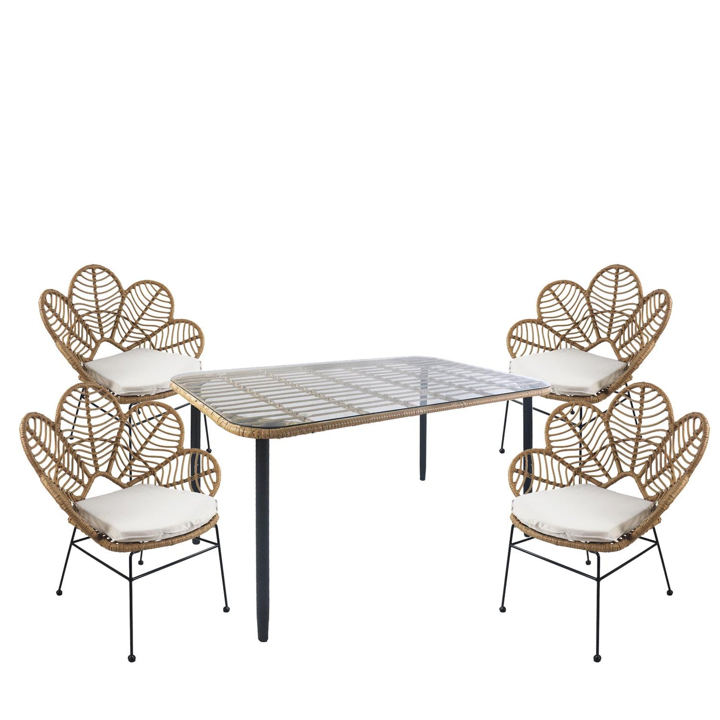 Σετ Τραπεζαρία Κήπου ArteLibre ANNIUS Φυσικό/Μαύρο Μέταλλο/Rattan/Γυαλί Με 4 Καρέκλες 14990317 - Hippiehome.gr