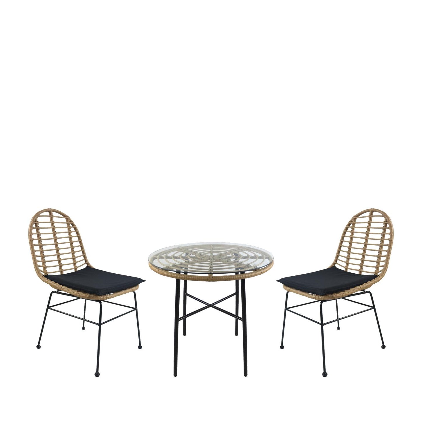 Σετ Τραπεζαρία Κήπου ArteLibre APPIUS Φυσικό/Μαύρο Μέταλλο/Rattan/Γυαλί Με 2 Καρέκλες 14990323 - Hippiehome.gr