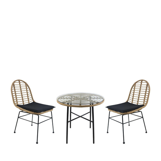 Σετ Τραπεζαρία Κήπου ArteLibre APPIUS Φυσικό/Μαύρο Μέταλλο/Rattan/Γυαλί Με 2 Καρέκλες 14990323 - Hippiehome.gr