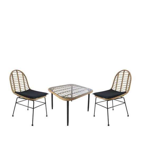 Σετ Τραπεζαρία Κήπου ArteLibre ANTIUS Φυσικό/Μαύρο Μέταλλο/Rattan/Γυαλί Με 2 Καρέκλες 14990324 - Hippiehome.gr