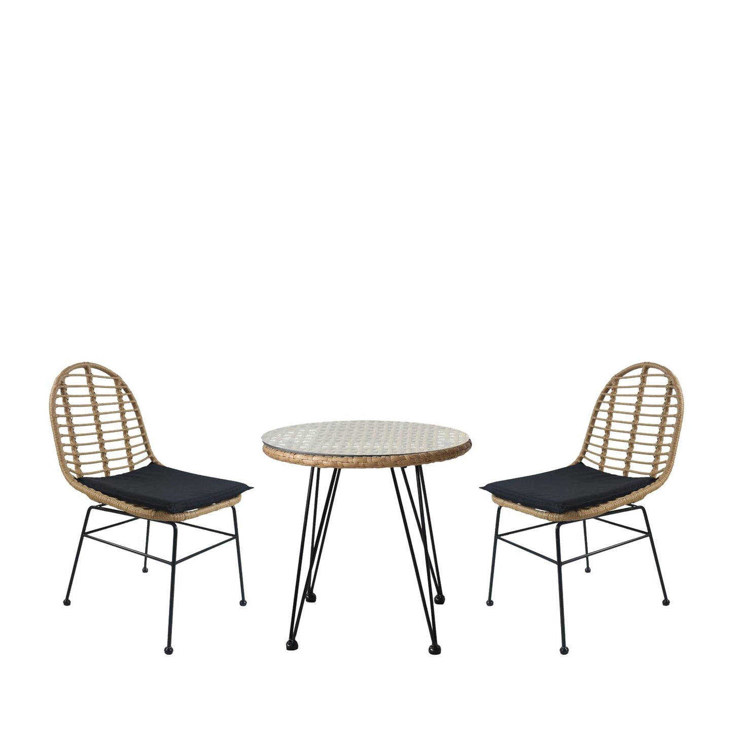 Σετ Τραπεζαρία Κήπου ArteLibre EUSEBIO Φυσικό/Μαύρο Μέταλλο/Rattan Με 2 Καρέκλες 14990326 - Hippiehome.gr