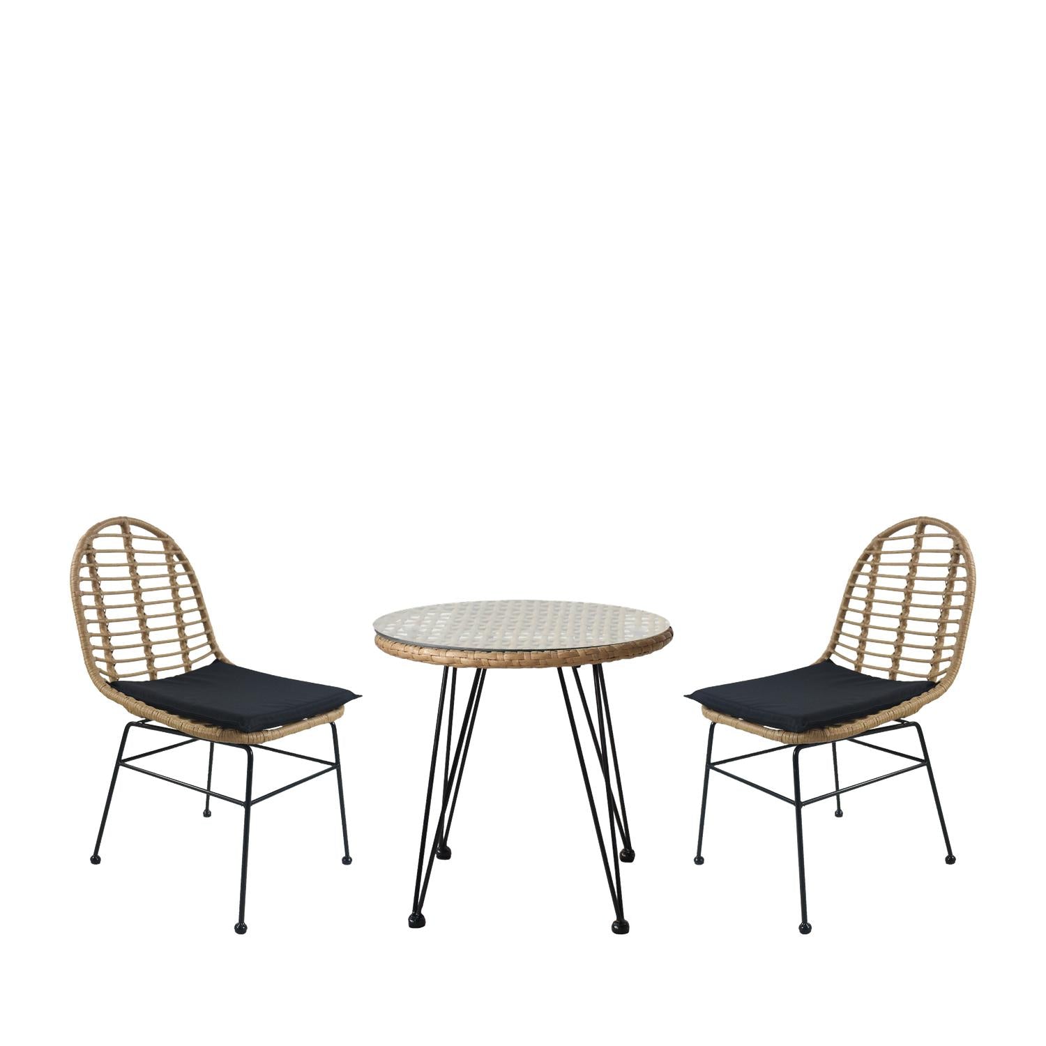 Σετ Τραπεζαρία Κήπου ArteLibre EUSEBIO Φυσικό/Μαύρο Μέταλλο/Rattan Με 2 Καρέκλες 14990326 - Hippiehome.gr