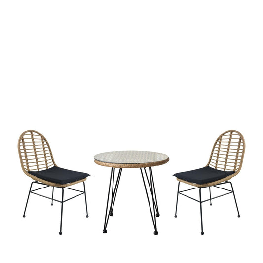 Σετ Τραπεζαρία Κήπου ArteLibre EUSEBIO Φυσικό/Μαύρο Μέταλλο/Rattan Με 2 Καρέκλες 14990326 - Hippiehome.gr