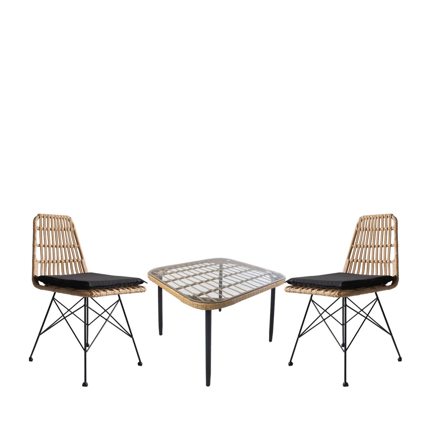 Σετ Τραπεζαρία Κήπου ArteLibre ANTIUS Φυσικό/Μαύρο Μέταλλο/Rattan/Γυαλί Με 2 Καρέκλες 14990328 - Hippiehome.gr